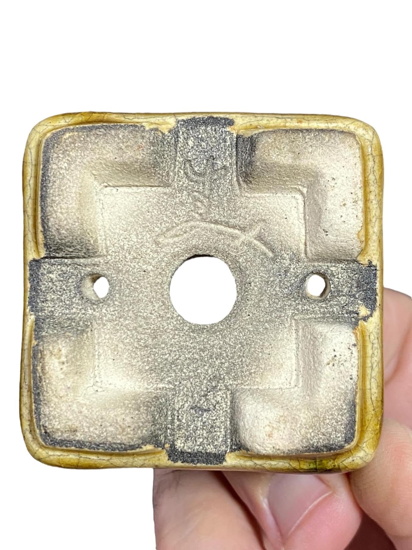 Satomi Terahata - Green and Yellow Crackle Glazed Bonsai Pot (2-3/16” wide)