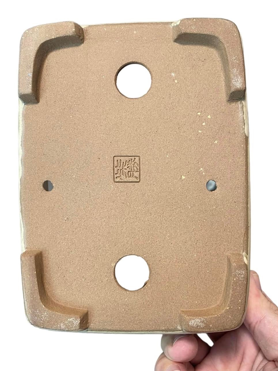 Shibakatsu - Cream Glazed Rectangle Style Bonsai Pot (7-3/8" wide)