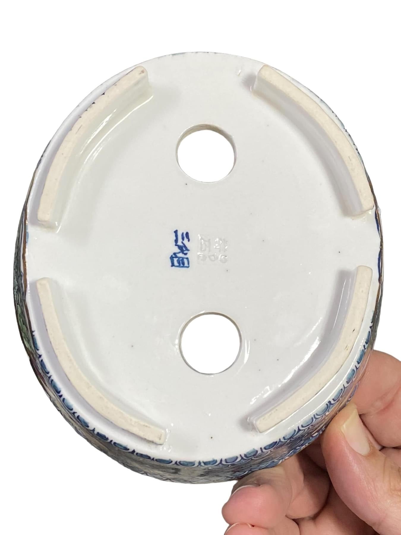 Shoseki/Shibakatsu Collaboration- Painted Oval Bonsai Pot (5-1/2” wide)
