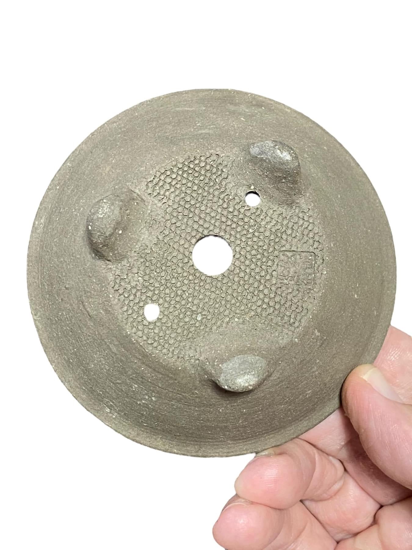 Heian Kosen - Unglazed Footed Round Bonsai Pot (3-15/16" wide)