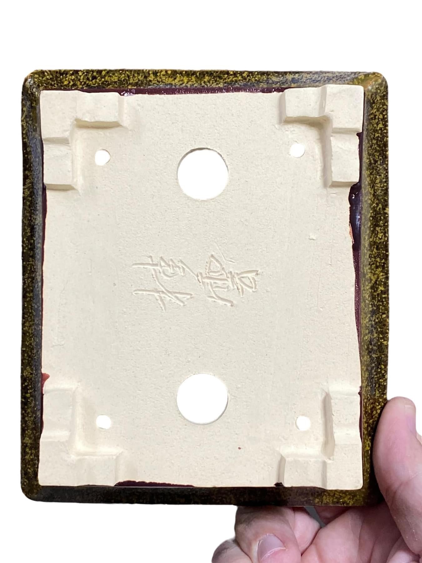 Fukuda Keiun - Triple Layered Glaze Rectangle Bonsai Pot (6-1/8" wide)