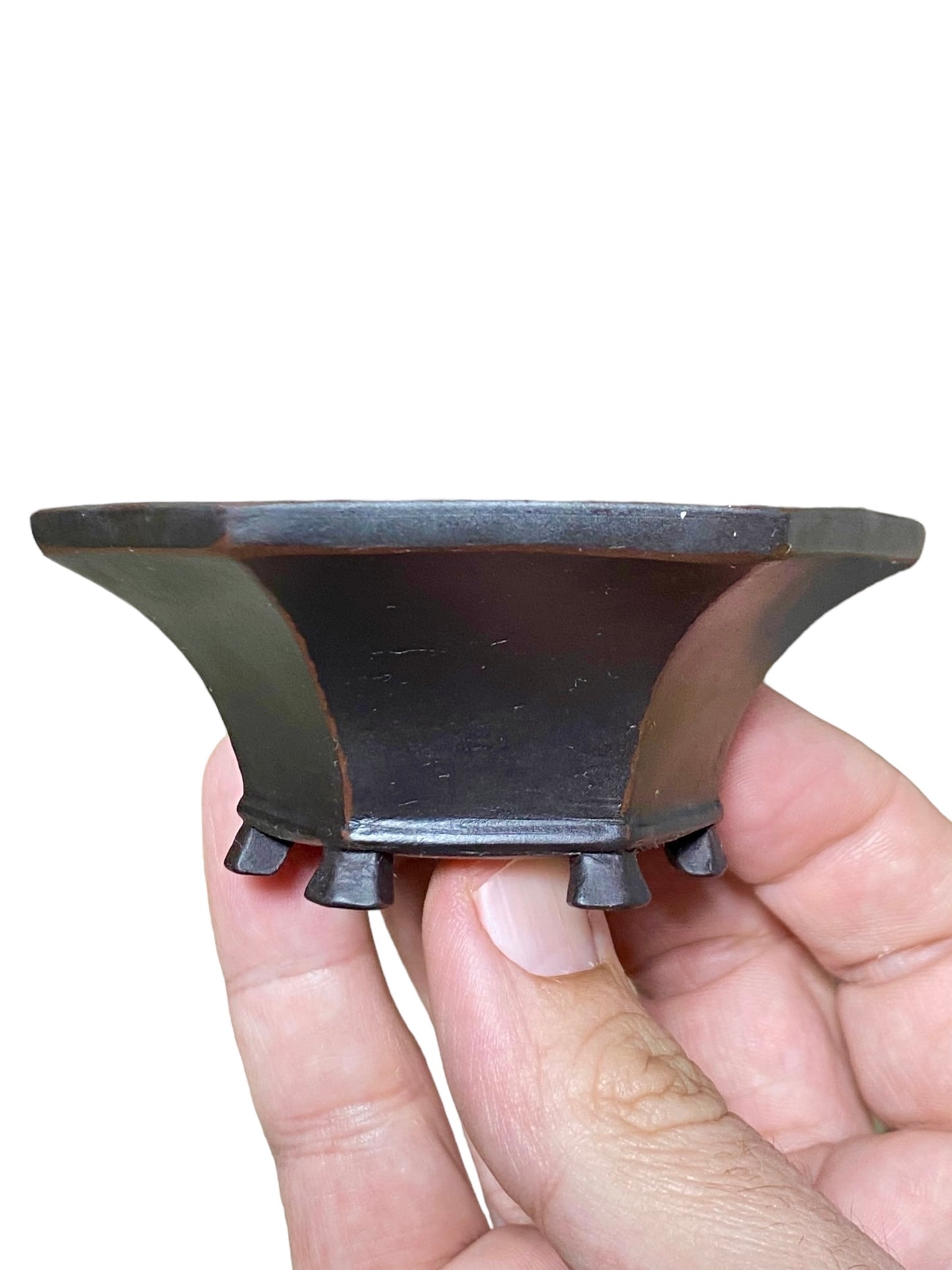 Bigei - Rare Small Black Hexagon Style Bonsai Pot (3-1/2" wide)