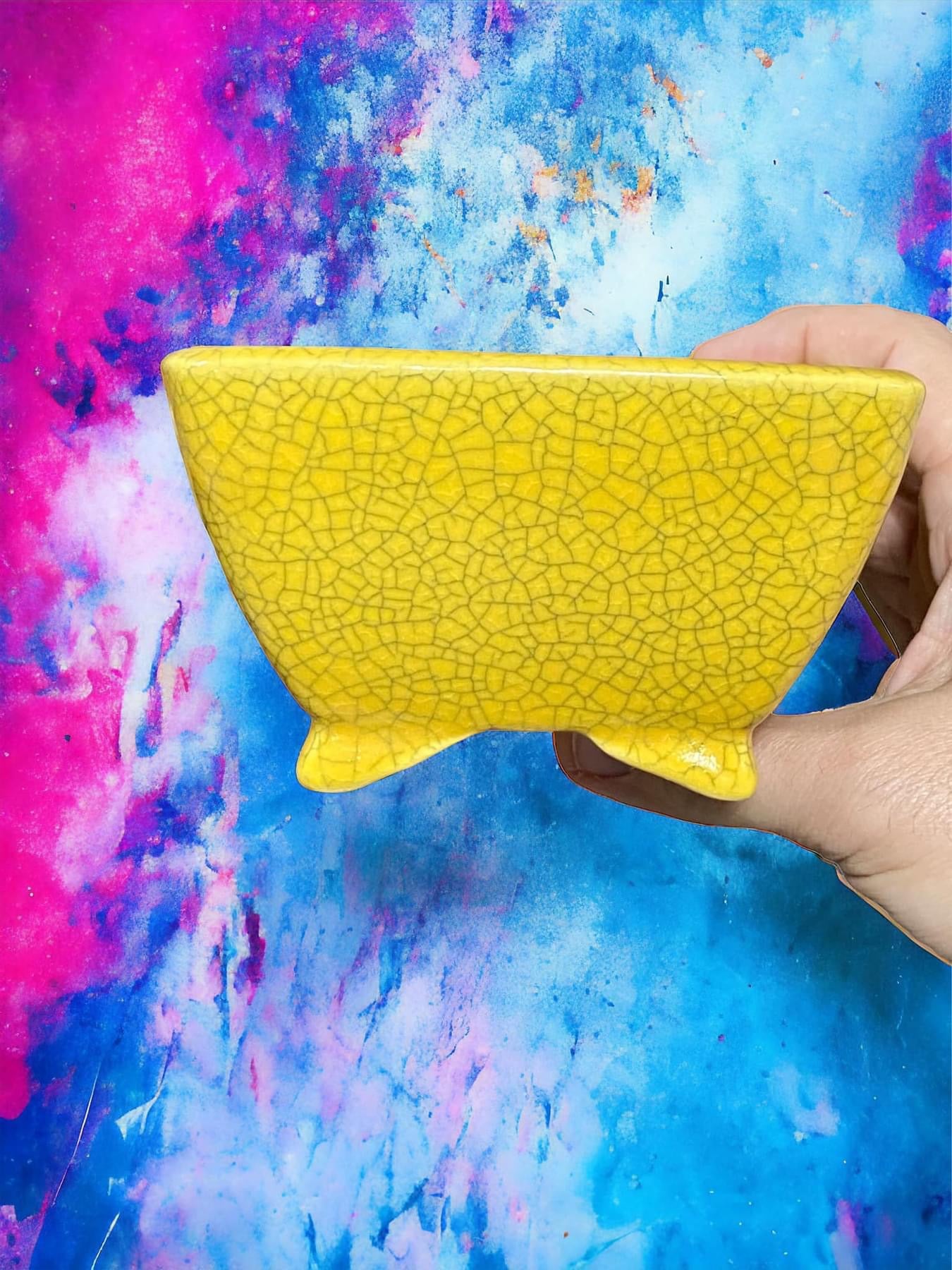 Koyo - Rare Yellow Crackle Glazed Bonsai Pot (5-1/4" wide)