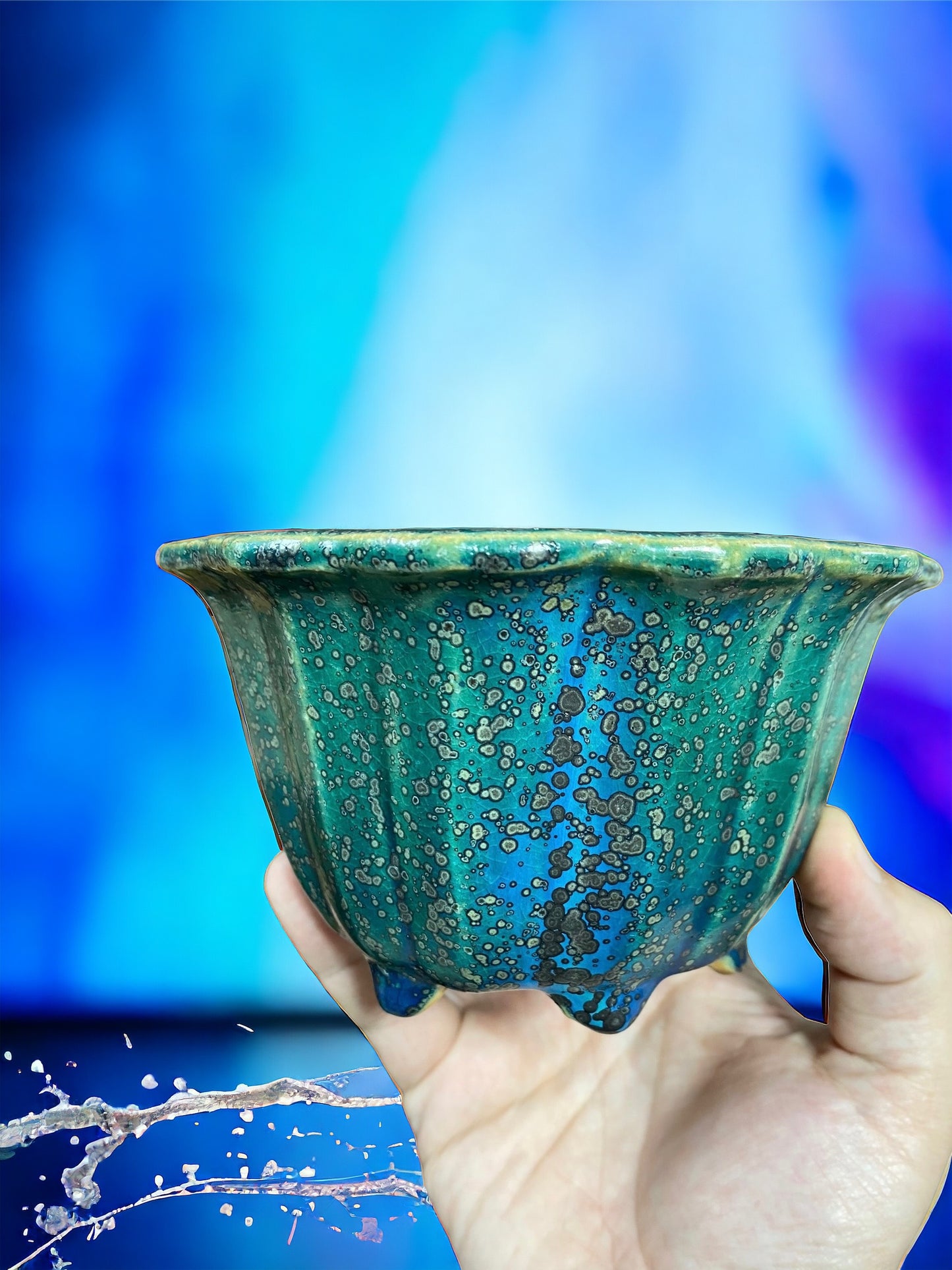 Koyo - Classic Oribe Glazed Rinka Bowl Bonsai Pot (5-1/2" wide)