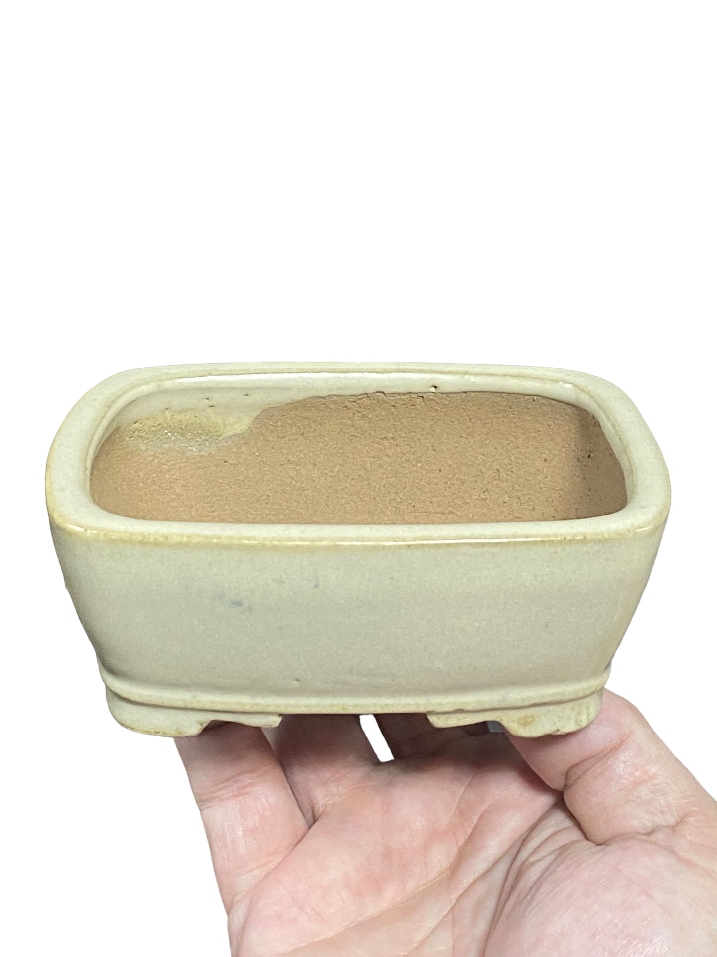 Shibakatsu - Cream Glazed Footed Rectangle Style Bonsai Pot (5" wide)