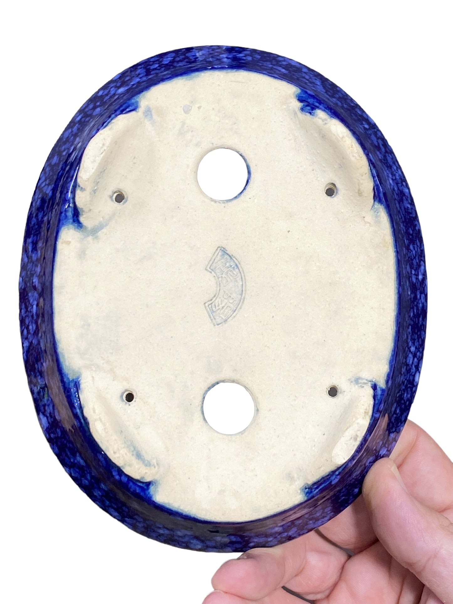 Koyo - Blue & White Glazed Medium Oval Bonsai Pot (7" wide)