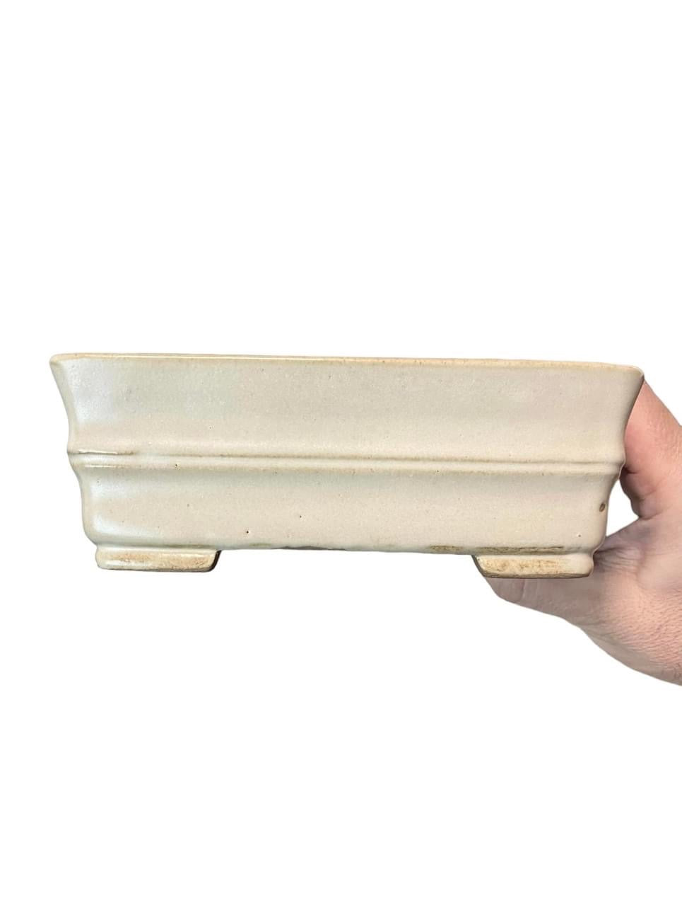 Shibakatsu - Cream Glazed Rectangle Style Bonsai Pot (7-3/8" wide)