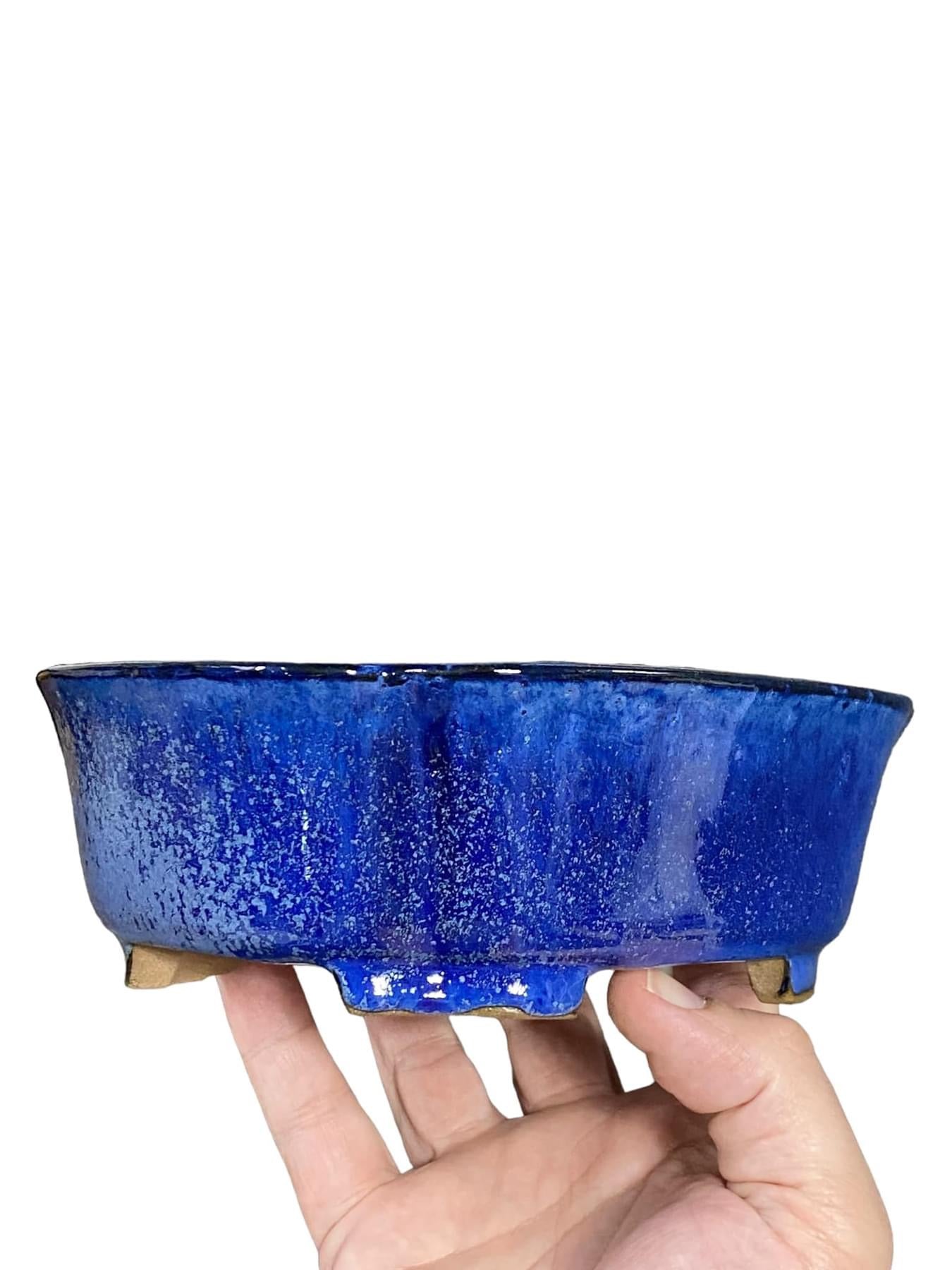 Shibakatsu - Lovely Namako Blue Glazed Bonsai Pot (7-5/16” wide)