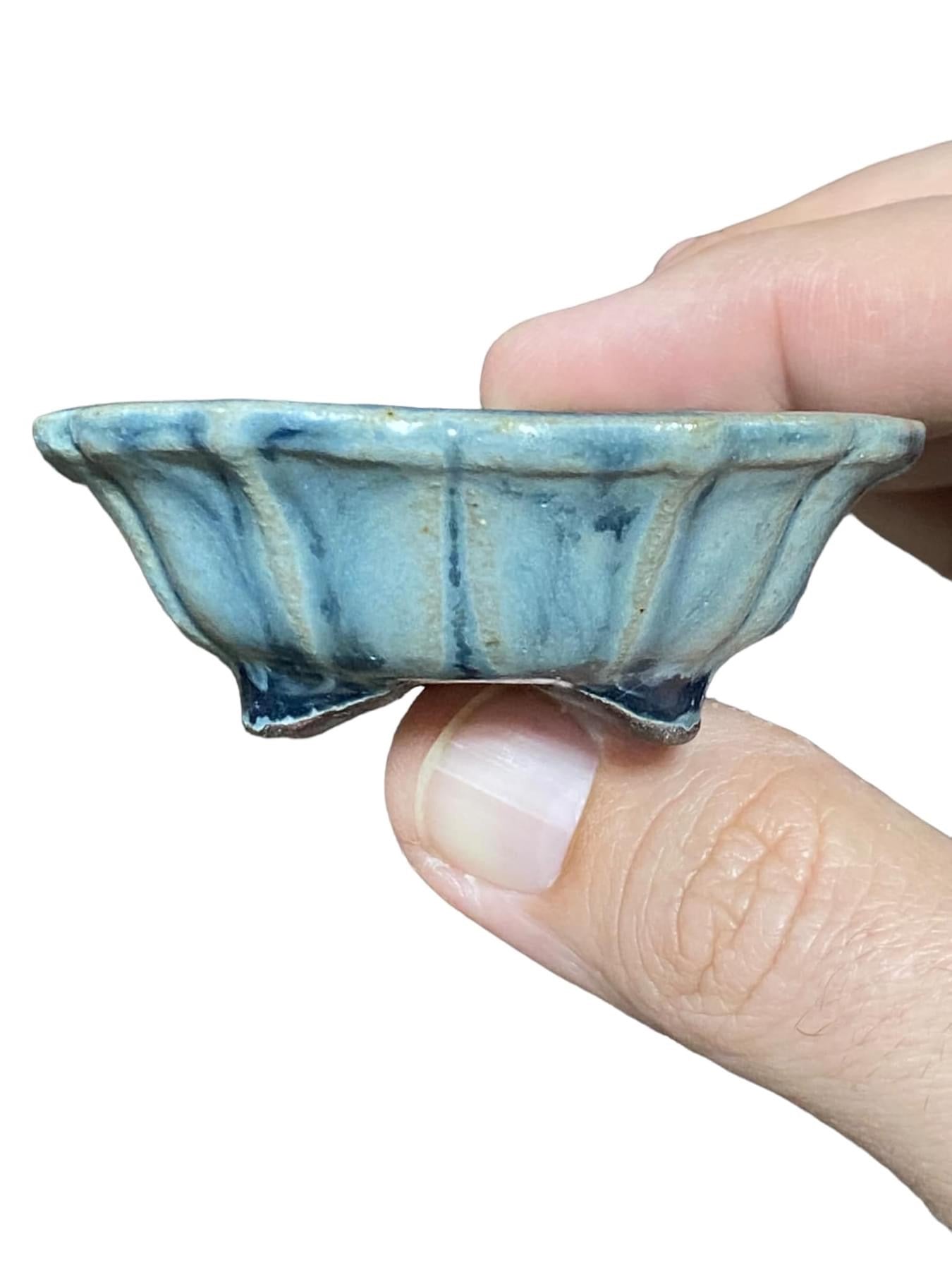 Shibakatsu - Blue Glazed Mame Bonsai Pot (Rare) 2-5/8" wide)