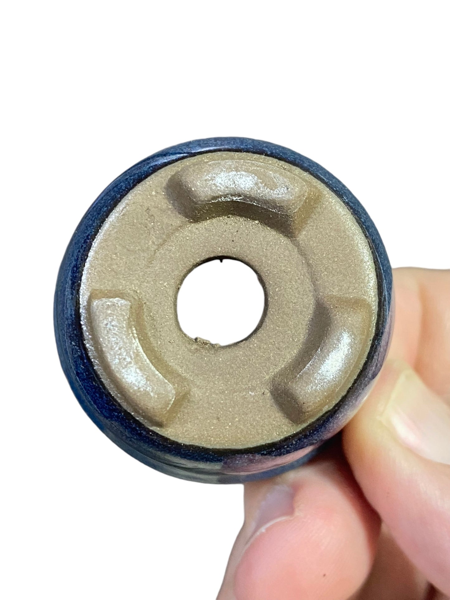 Japanese - Mame Blue Speckled Glazed Bowl Bonsai Pot (1-3/4" wide)