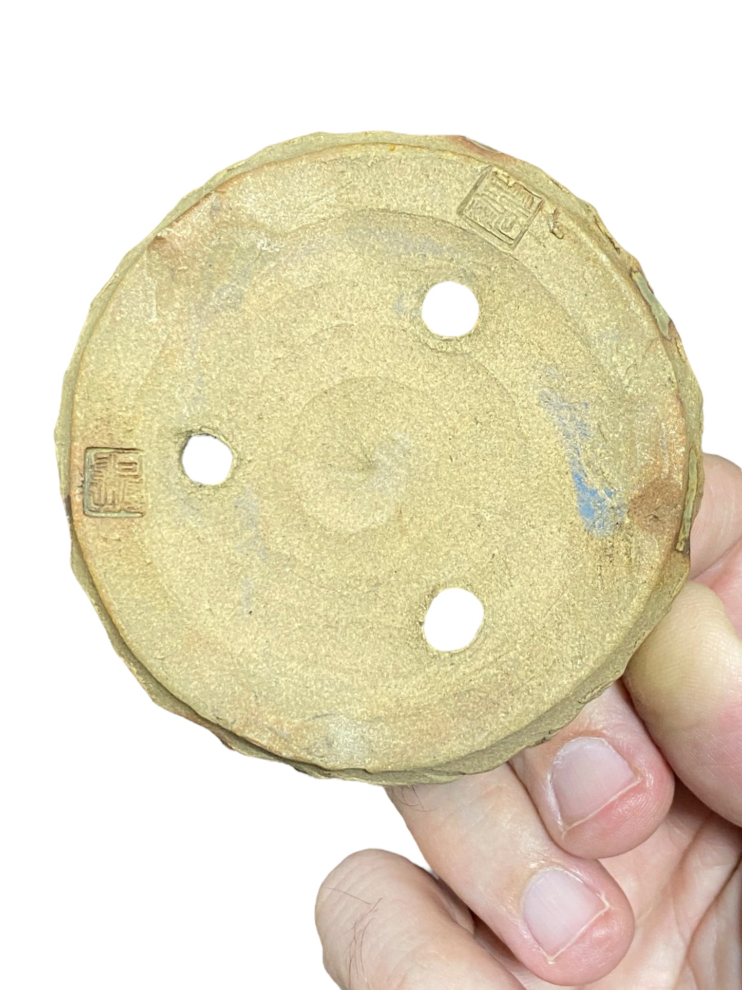 Carved Footed Round Bonsai Pot from China (3-1/16" wide)