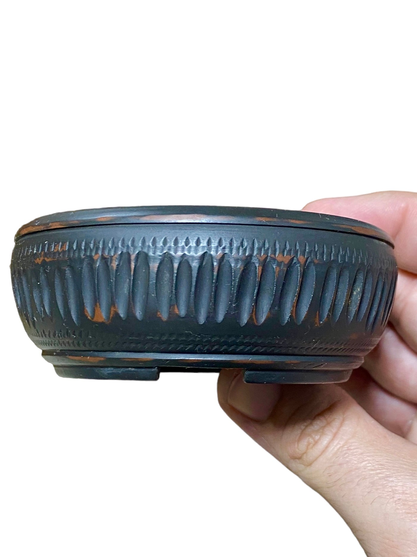 Bigei - Relief Carved Drum Style Bonsai or Accent Pot (3-7/8" wide)