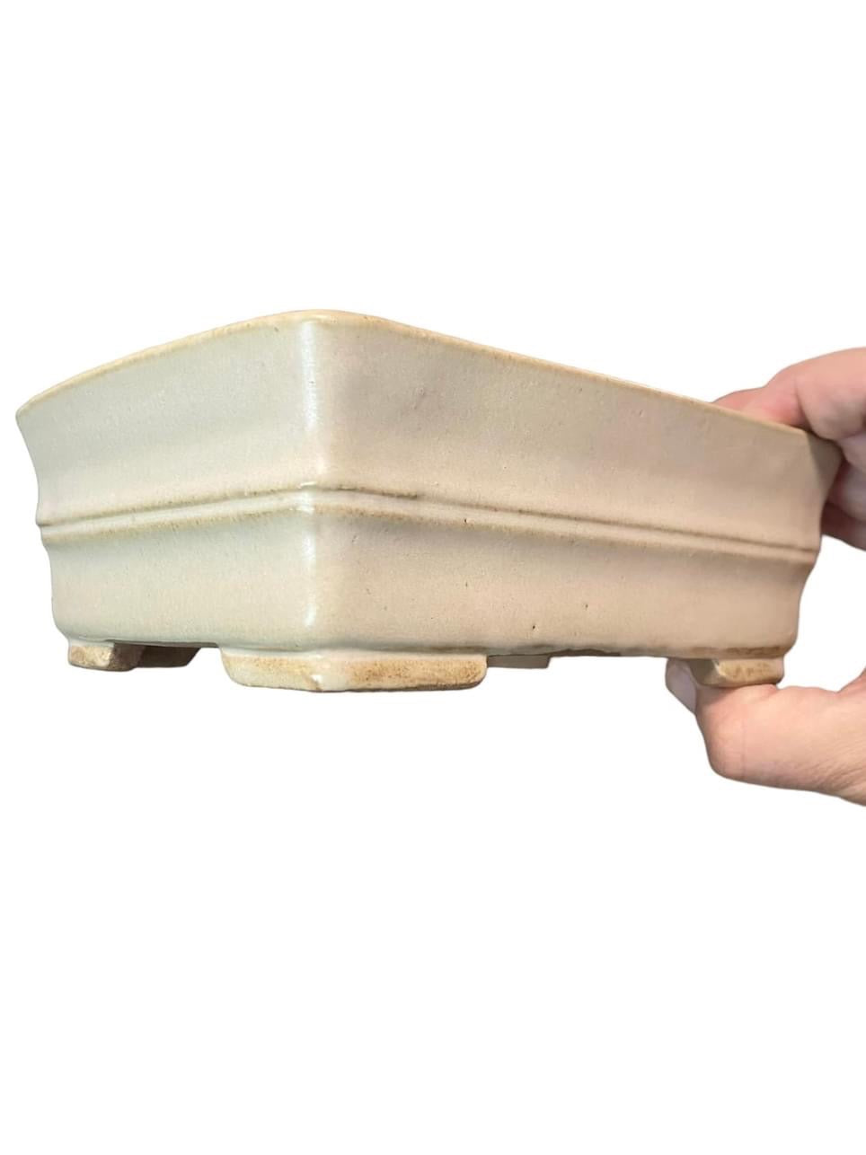 Shibakatsu - Cream Glazed Rectangle Style Bonsai Pot (7-3/8" wide)