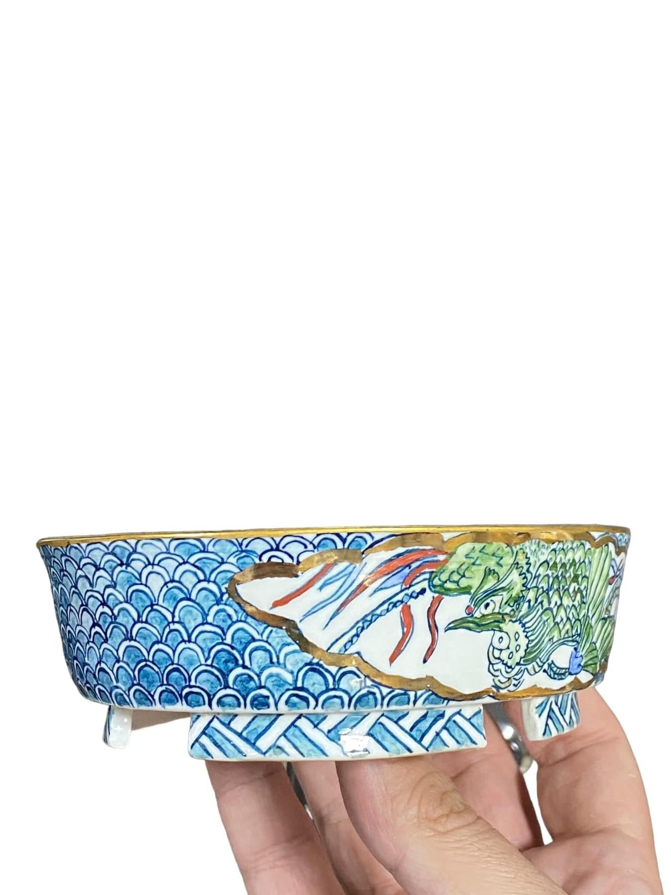Shoseki/Shibakatsu Collaboration- Painted Oval Bonsai Pot (5-1/2” wide)