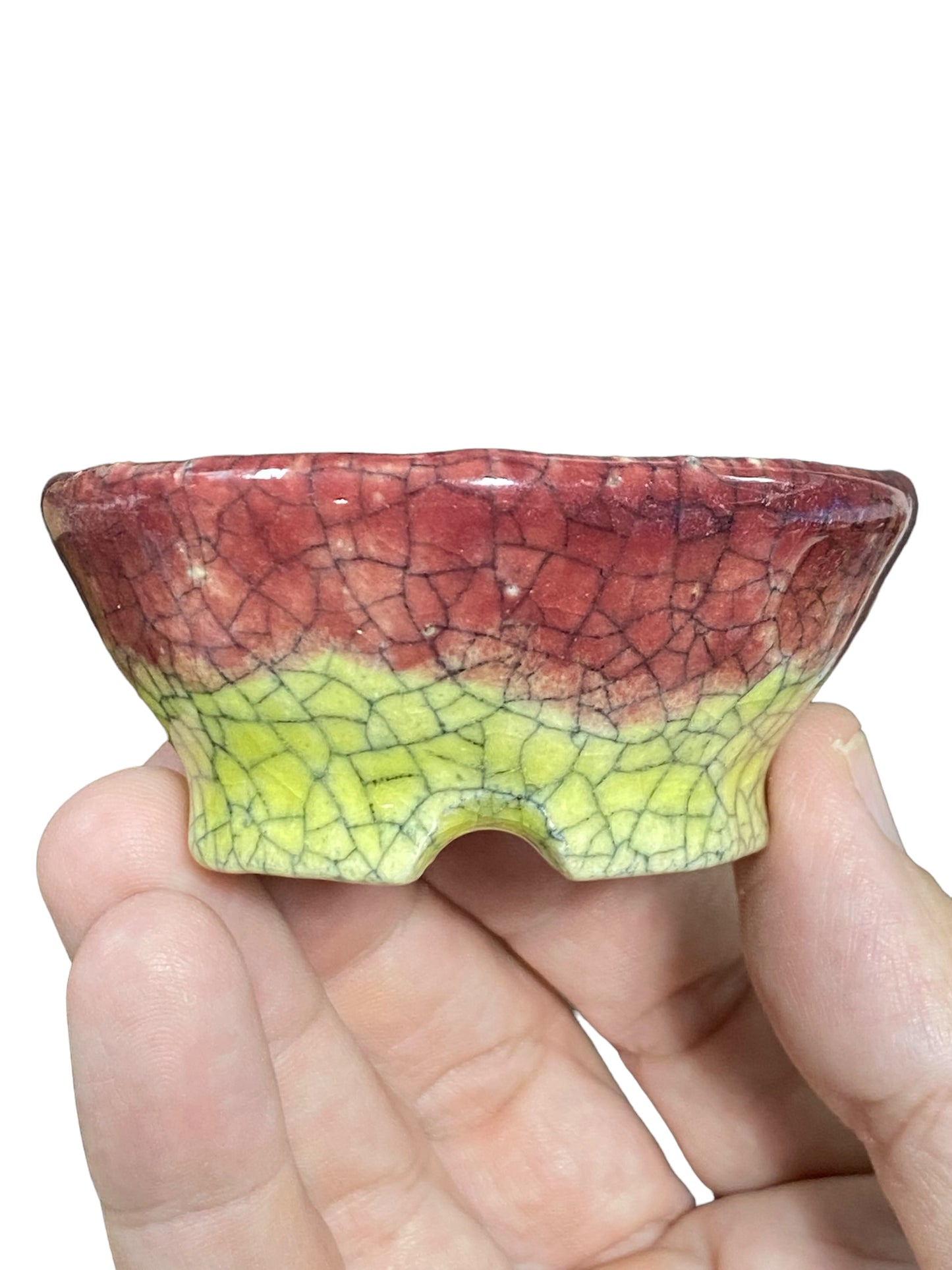 Bunzan - Crackle Glazed Round Bonsai or Accent Pot (2-3/4" wide)