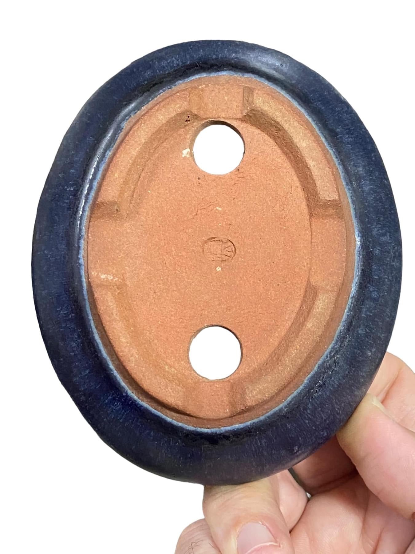 Yozan - Old Blue Namako Glazed Bonsai Pot with Patina (4-11/16β wide)