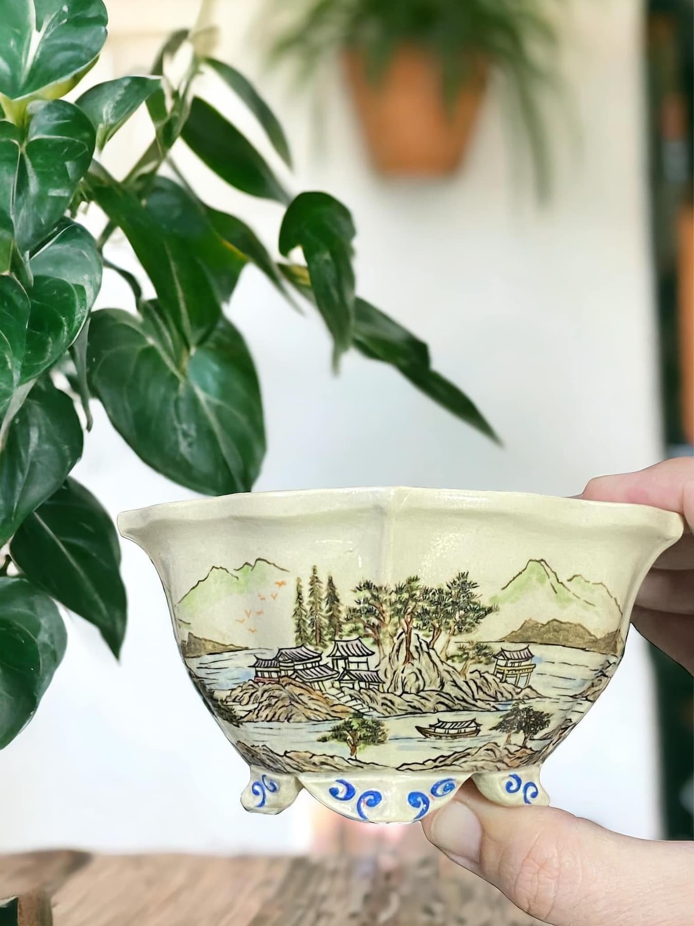 Kouzan - Exquisite Hand Painted Bonsai Pot (5-1/8โ wide)