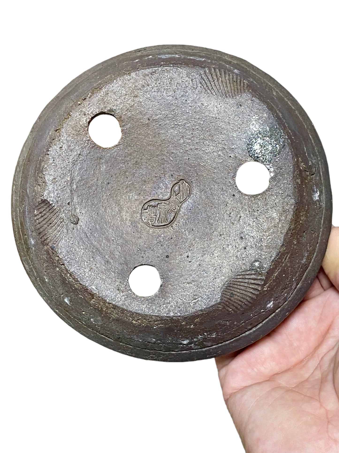 Yamaaki - Rare 2nd Gen Unglazed Round Nanban Style Bonsai Pot (5-7/8" wide)