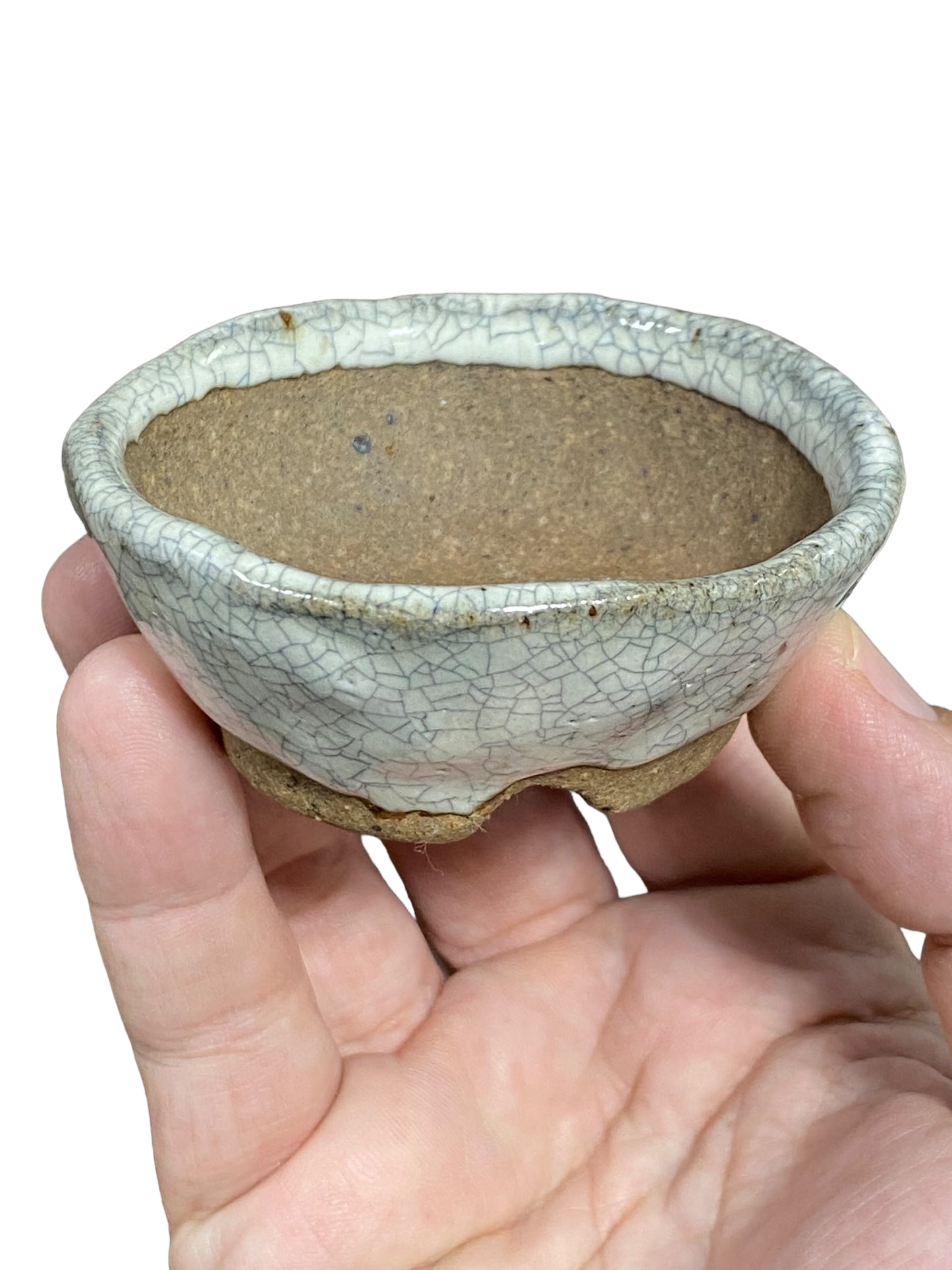 Bunzan - Crackle Glazed Round Bonsai or Accent Pot (2-3/4" wide)