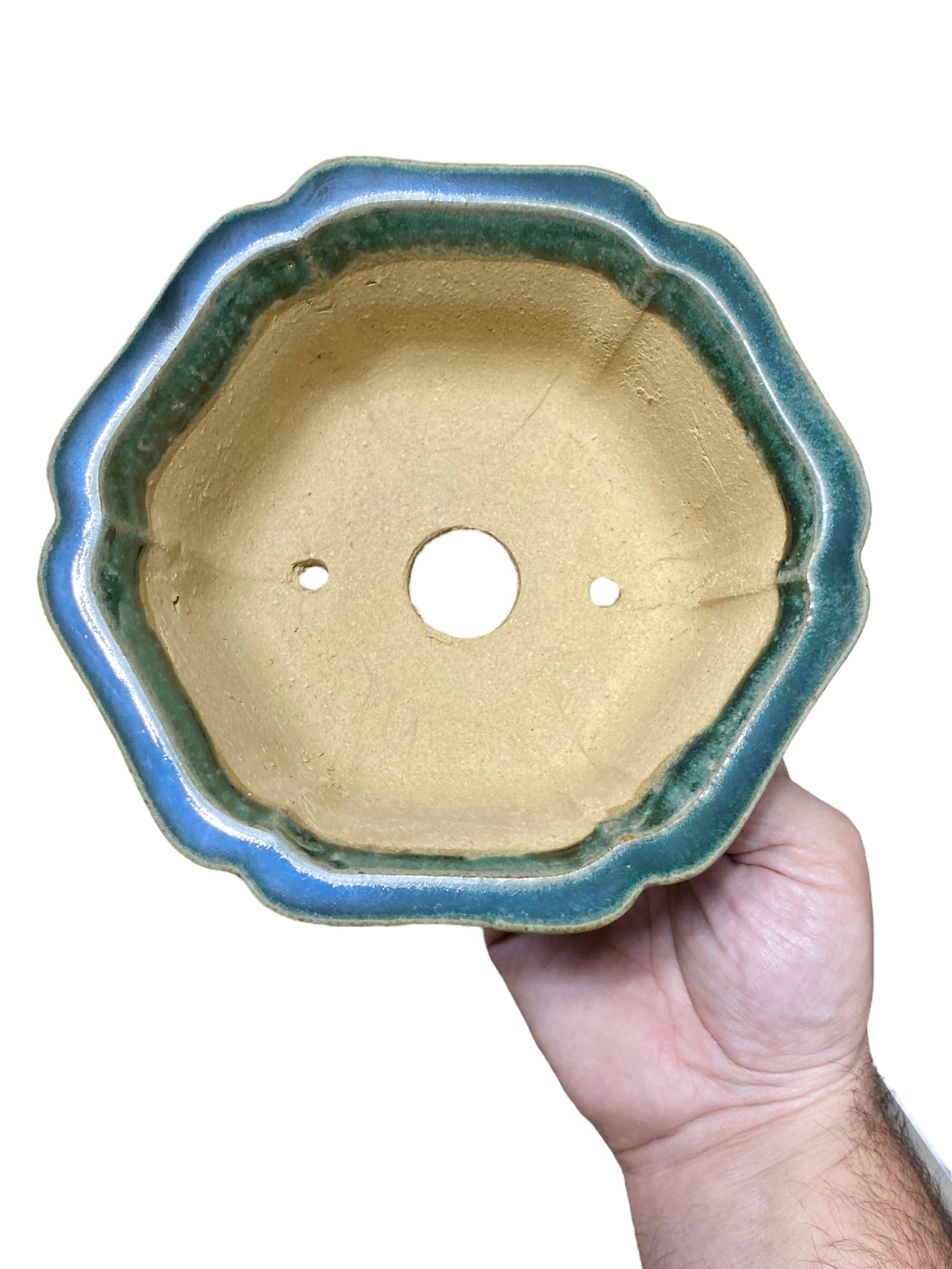 Shibakatsu - Green Glazed Traditional Flower Style Bonsai Pot (6-1/4" wide)