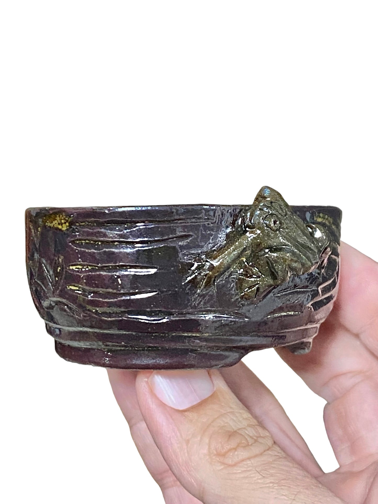 Takudo - Glazed Frog Mame Bonsai or Accent Pot (3-1/2" wide)