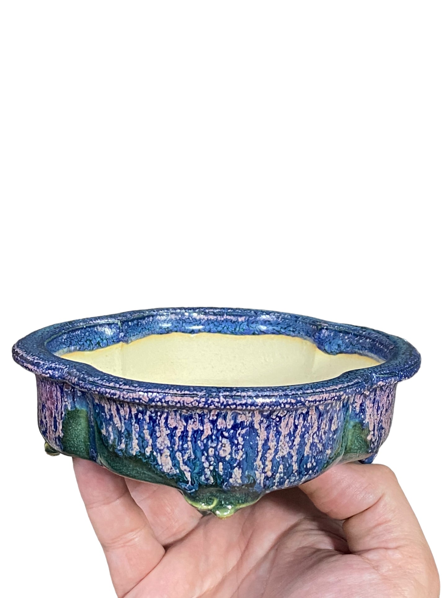 Kiyoshi Kiowai “Fuka” - Exquisitely Glazed Mokko Bonsai Pot (6-1/2” wide)