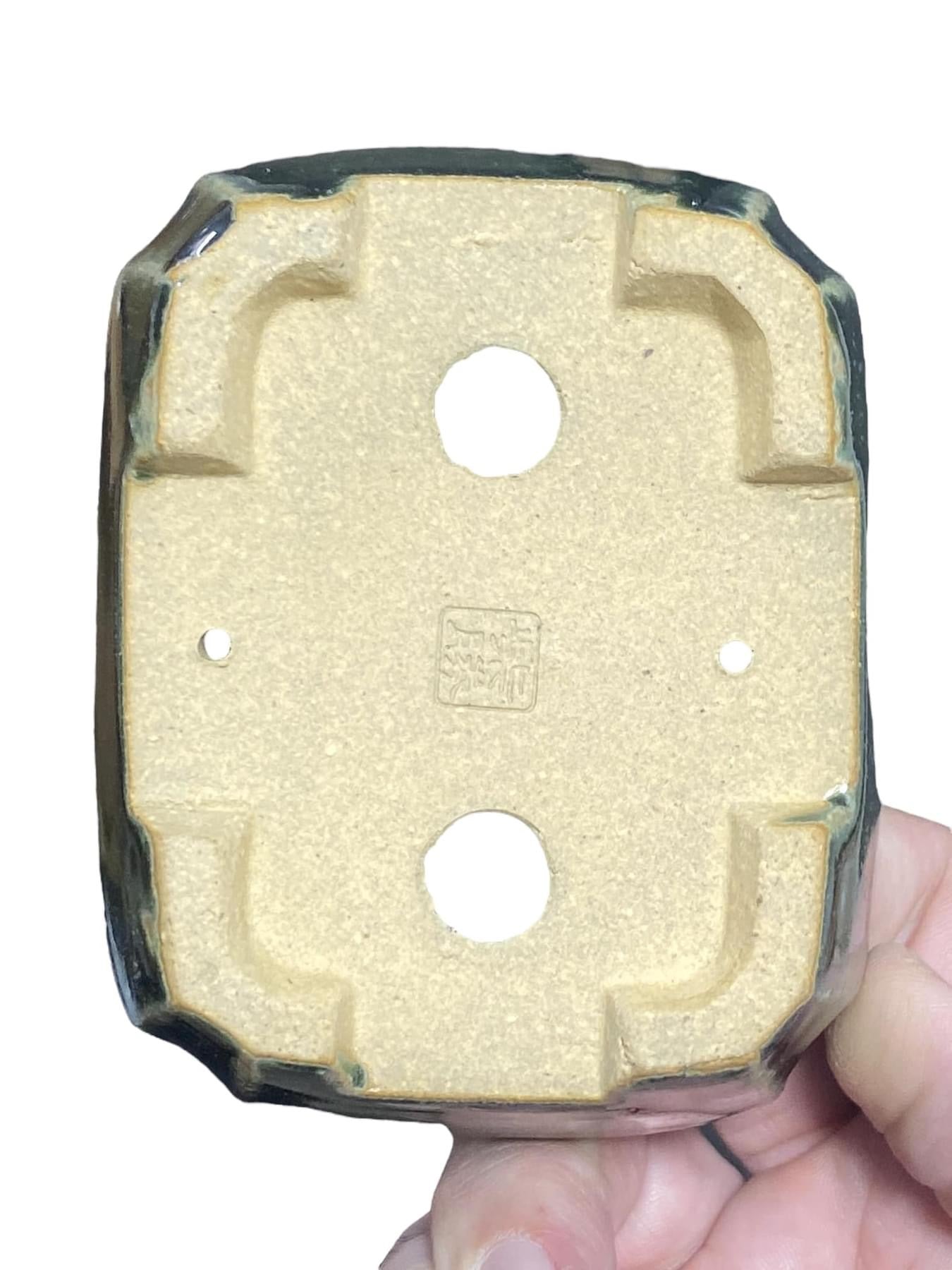 Shibakatsu - Green Glaze Rectangle Style Bonsai Pot (4-1/8" wide)