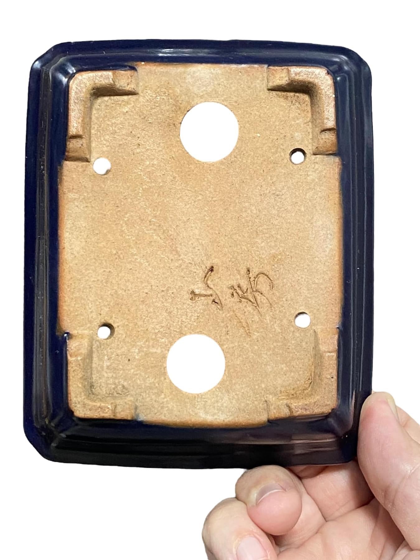 Yamafusa - Ruri Blue Glazed Rectangle Bonsai Pot (5-9/16" wide)