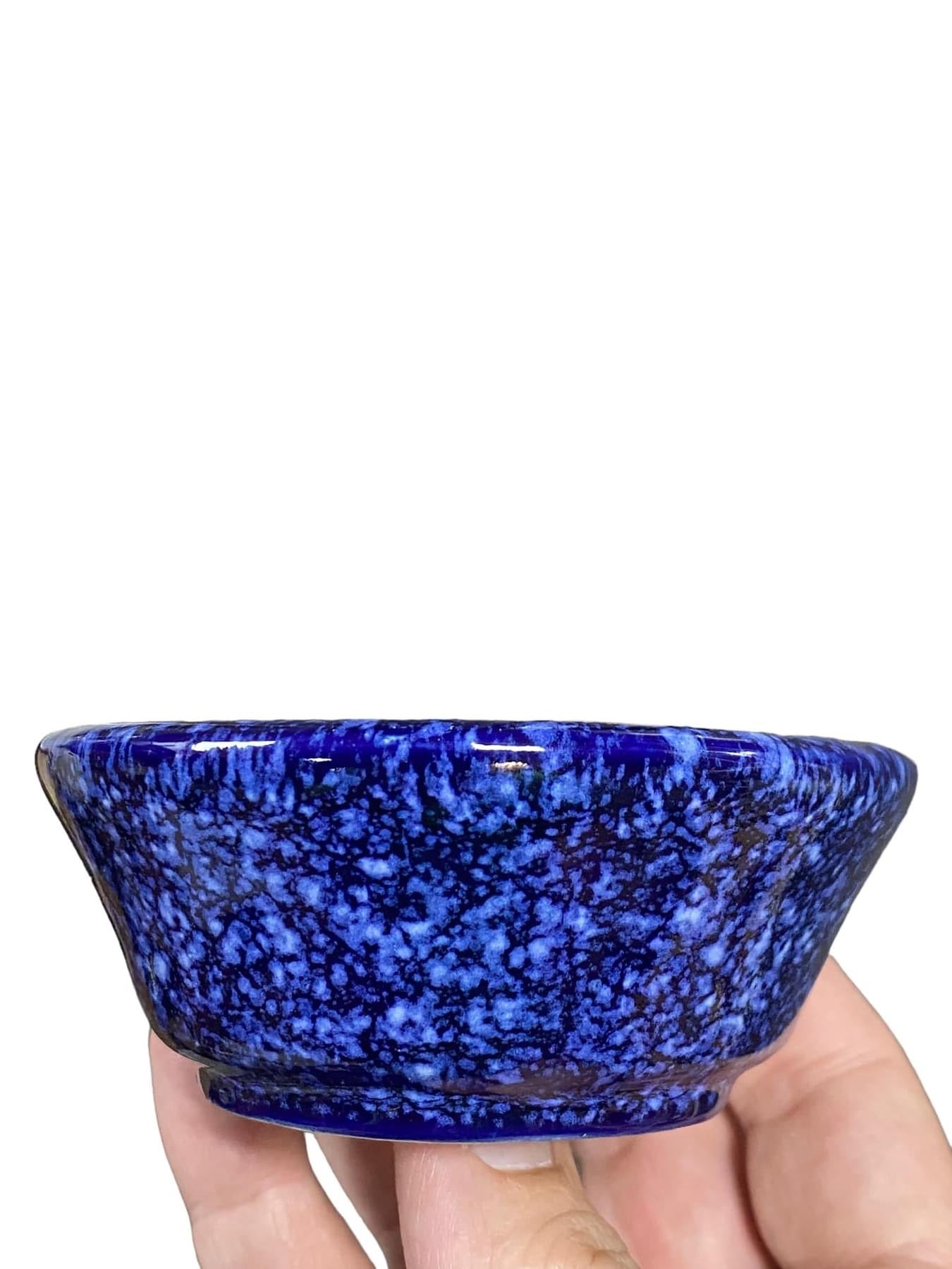 Koyo - Namako Blue Glazed Oval Bonsai Pot (4-7/16" wide)