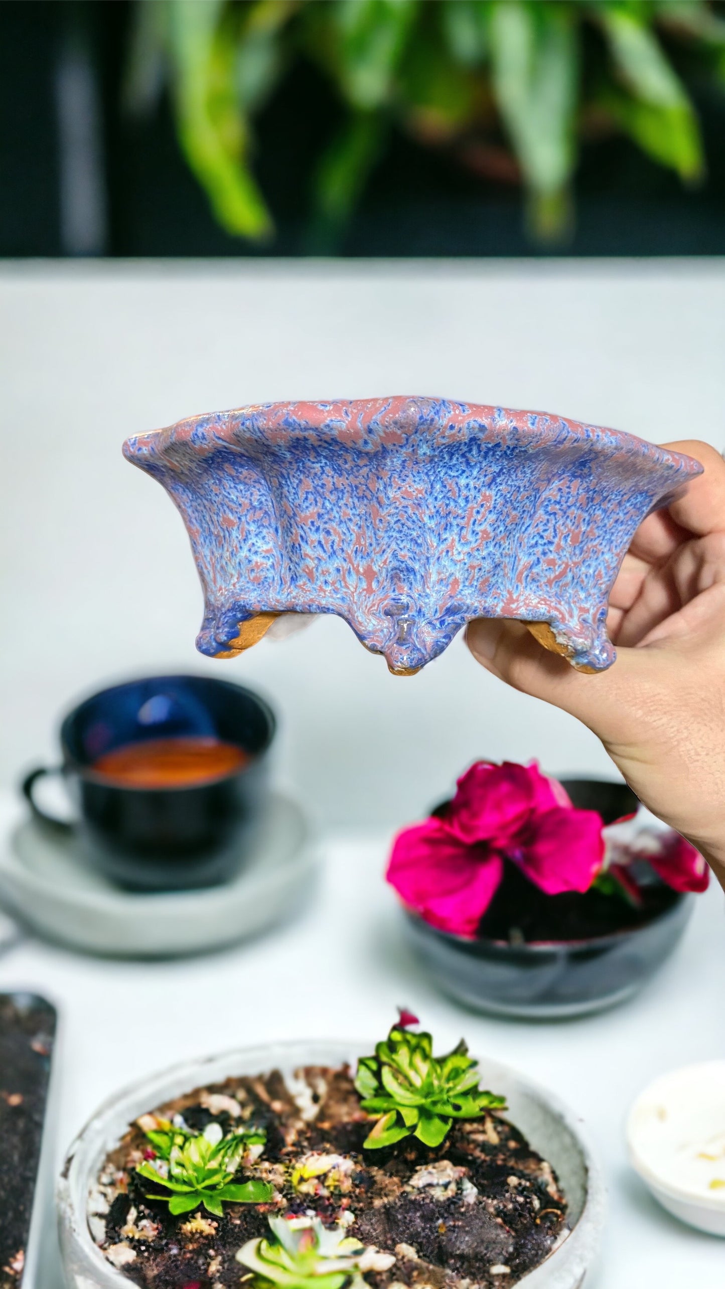 Shuho - Spectacular Glazed Lotus Flower Shaped Bonsai or Accent Pot