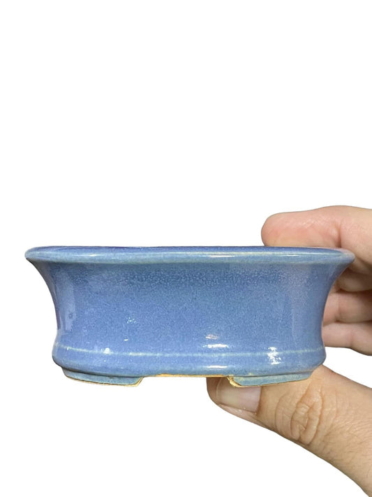 Eimei - Periwinkle Blue Glazed Oval Bonsai Pot