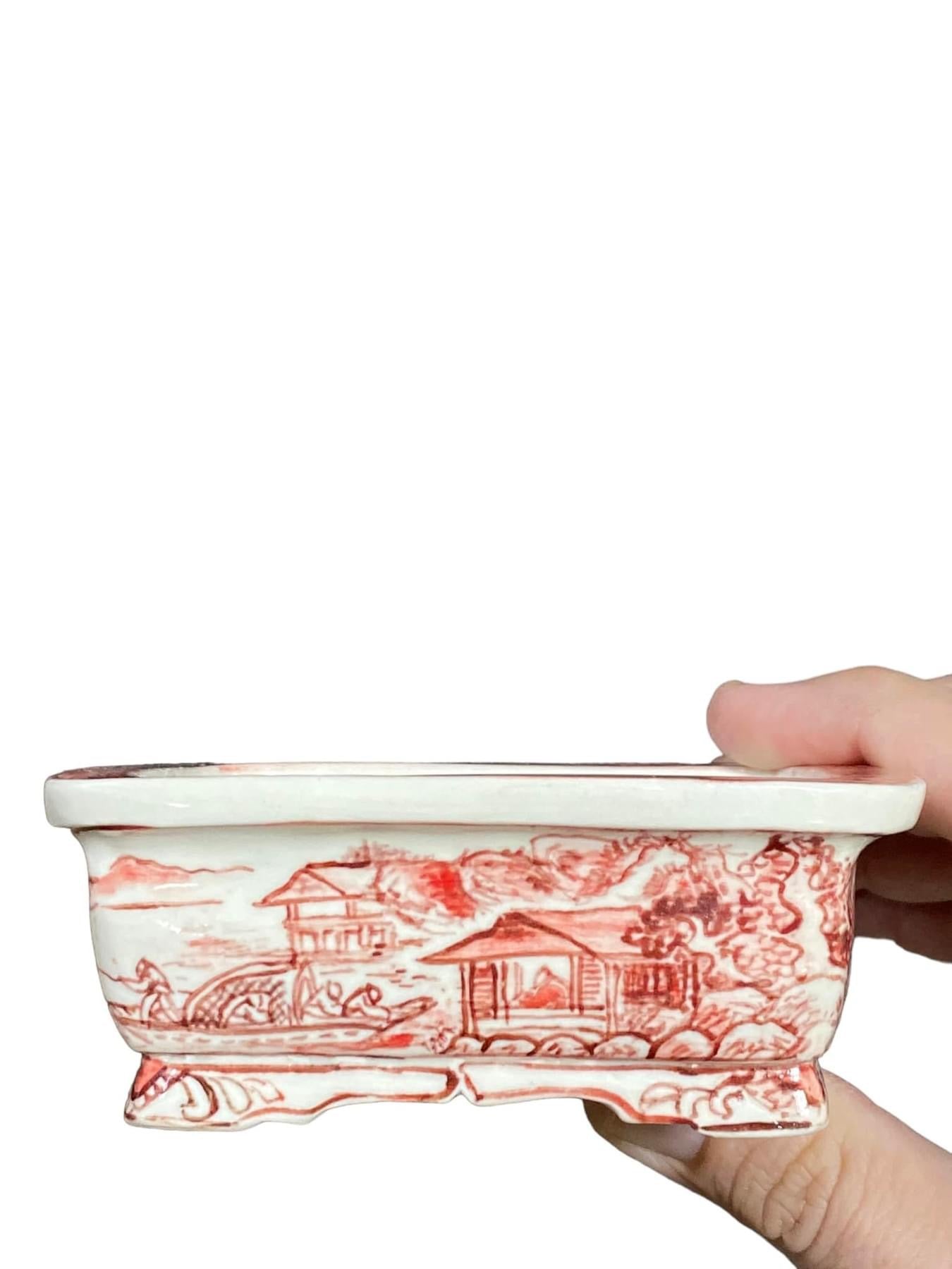 Joshu Katsuyama - Rare Exhibition Quality Painted Red Bonsai Pot (4-1/16" wide)