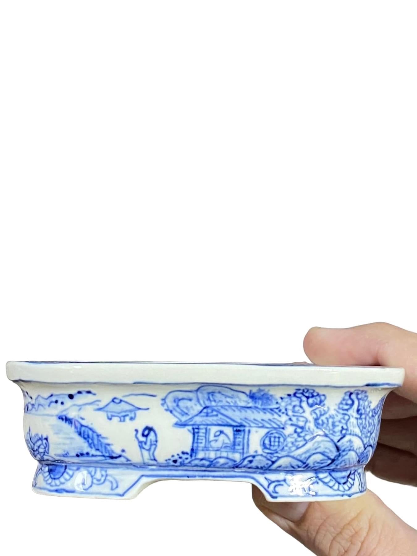 Joshu Katsuyama - Rare Exhibition Quality Painted Blue Bonsai Pot (4-1/8" wide)