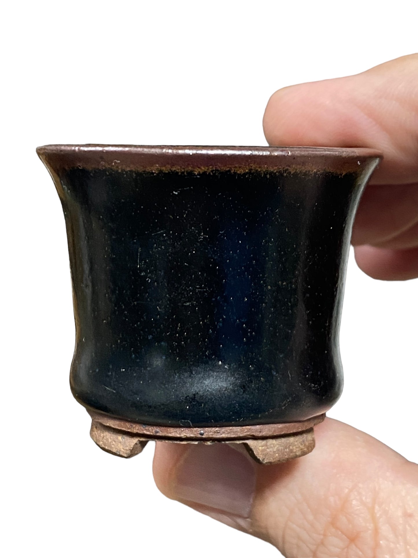 Koho - Black Glazed Mame Semi-Cascade Bonsai Pot