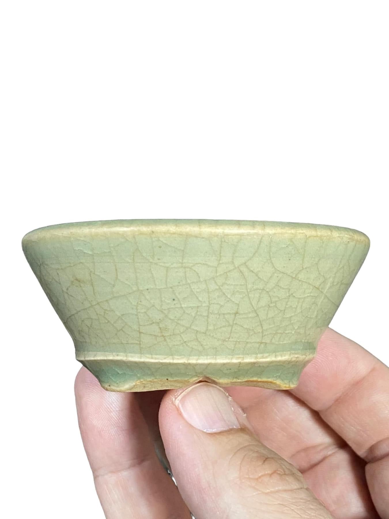 Isso - Stellar Crackle and Lower Banded Bonsai or Accent Pot (3-3/16” wide)