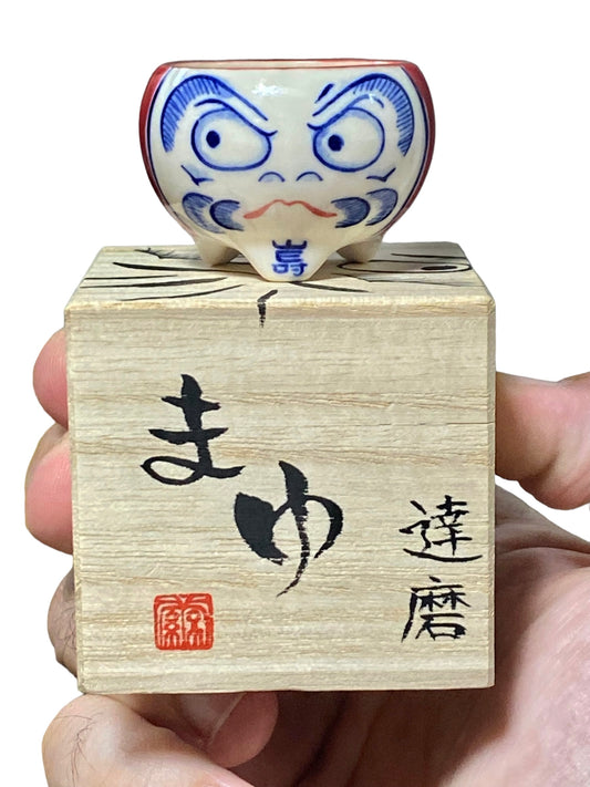 Oshima Mayu - Painted Daruma Mame Bonsai Pot with Cloth and Box