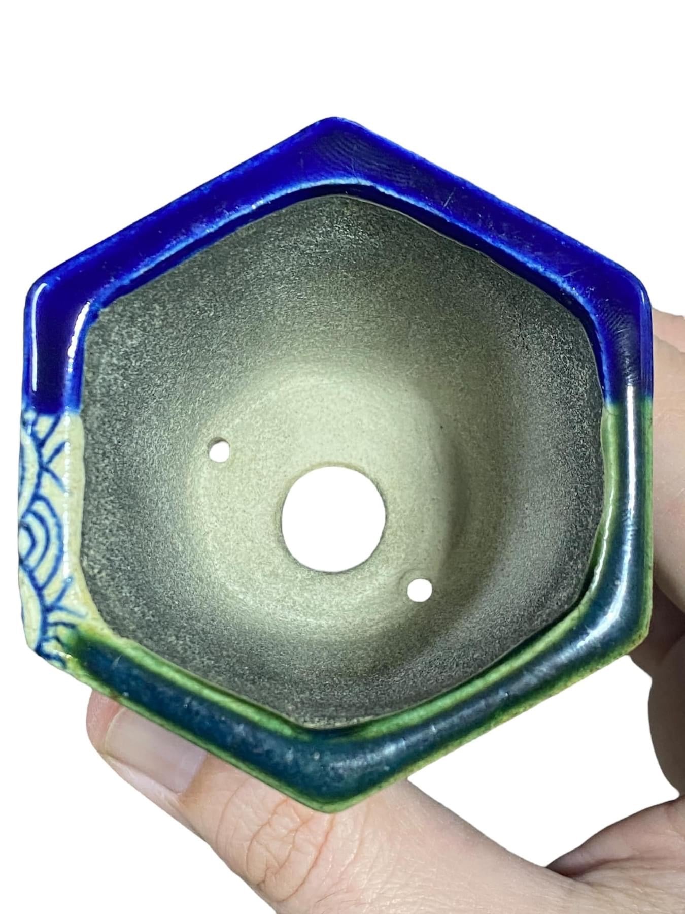 Satomi Terahata - Scalloped Glazed Bonsai or Accent Pot (2-1/2” wide)