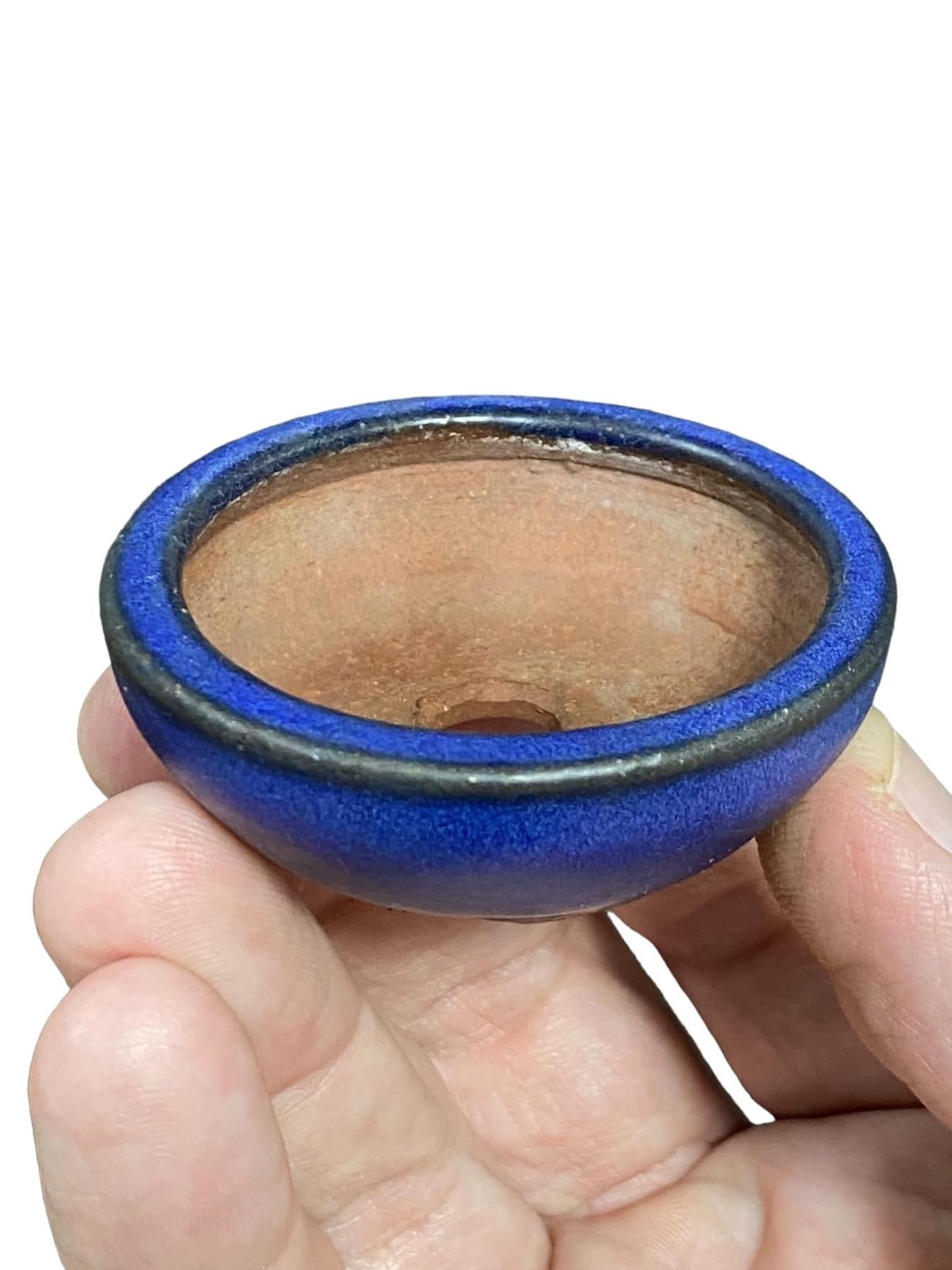 Blue Glazed Mame Round Bonsai Pot from China