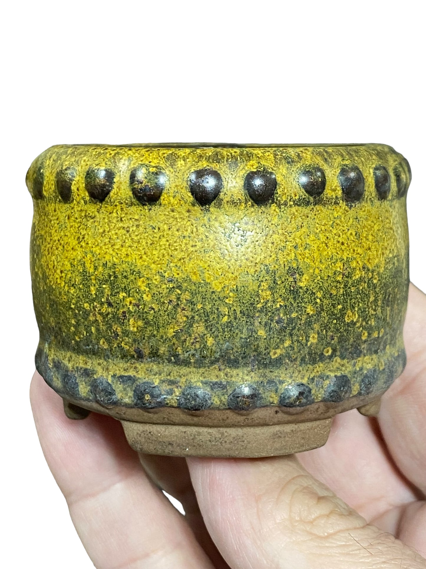Tosui - Riveted Glazed Drum Bonsai Pot (2-5/8" wide)