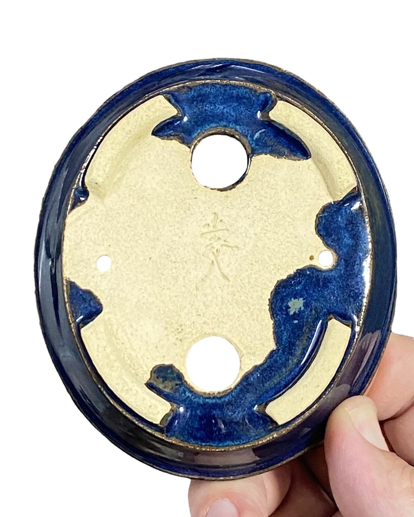 Dokou - Rich Blue Oval Bonsai or Accent Pot (3-5/16” wide)