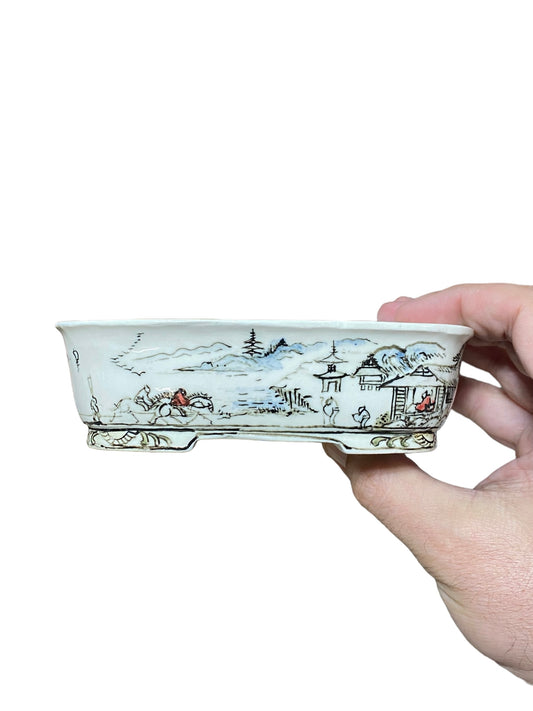 Joshu Katsuyama - Stellar Multi-Scene Painted Bonsai Pot (5-13/16" wide)