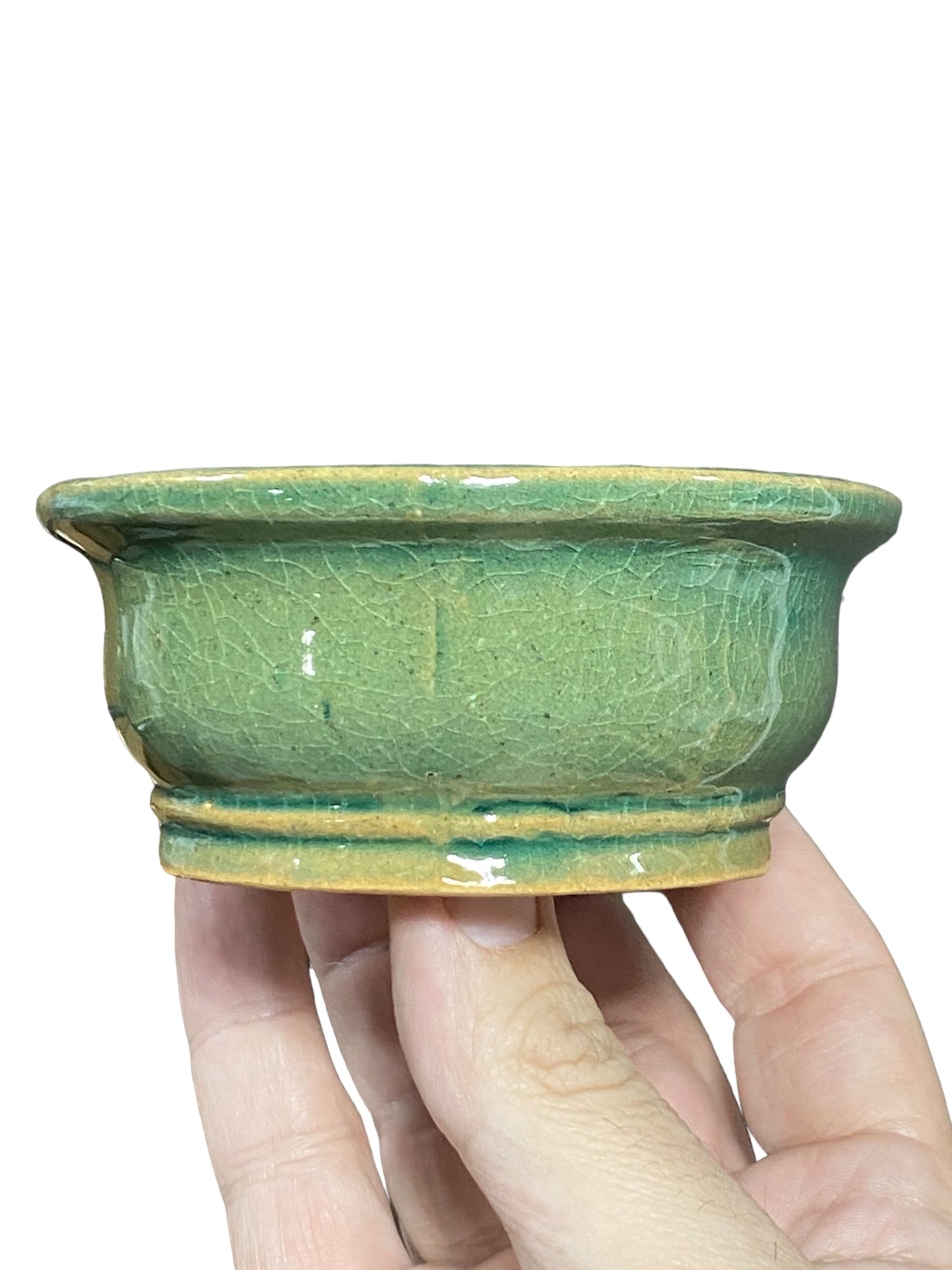 Shibakatsu - Stellar Crackle Glazed Oval Style Bonsai Pot (5" wide)
