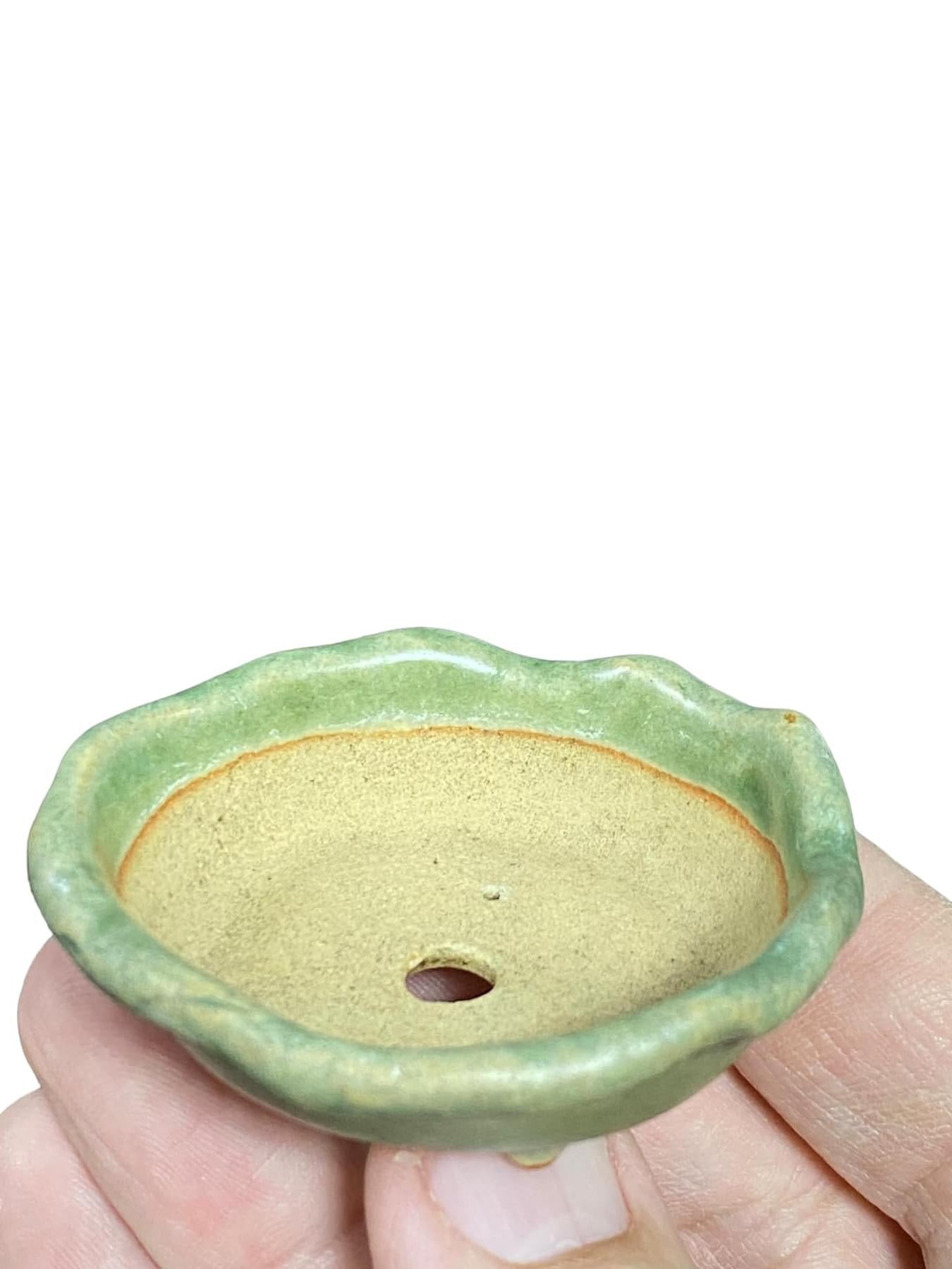 Japanese - Beautiful Green Glazed Bonsai Pot (2-3/16" wide)