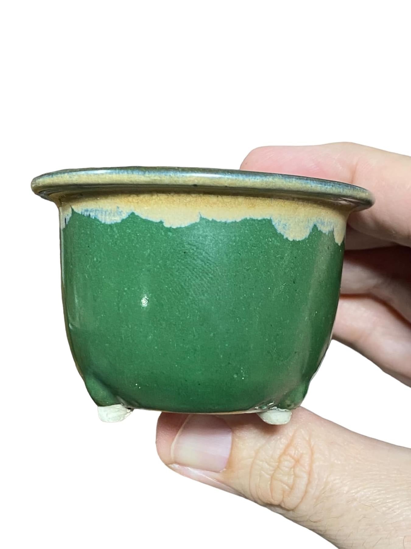 Japanese - Older Green Glazed Semi-Cascade Style Bonsai or Accent Pot