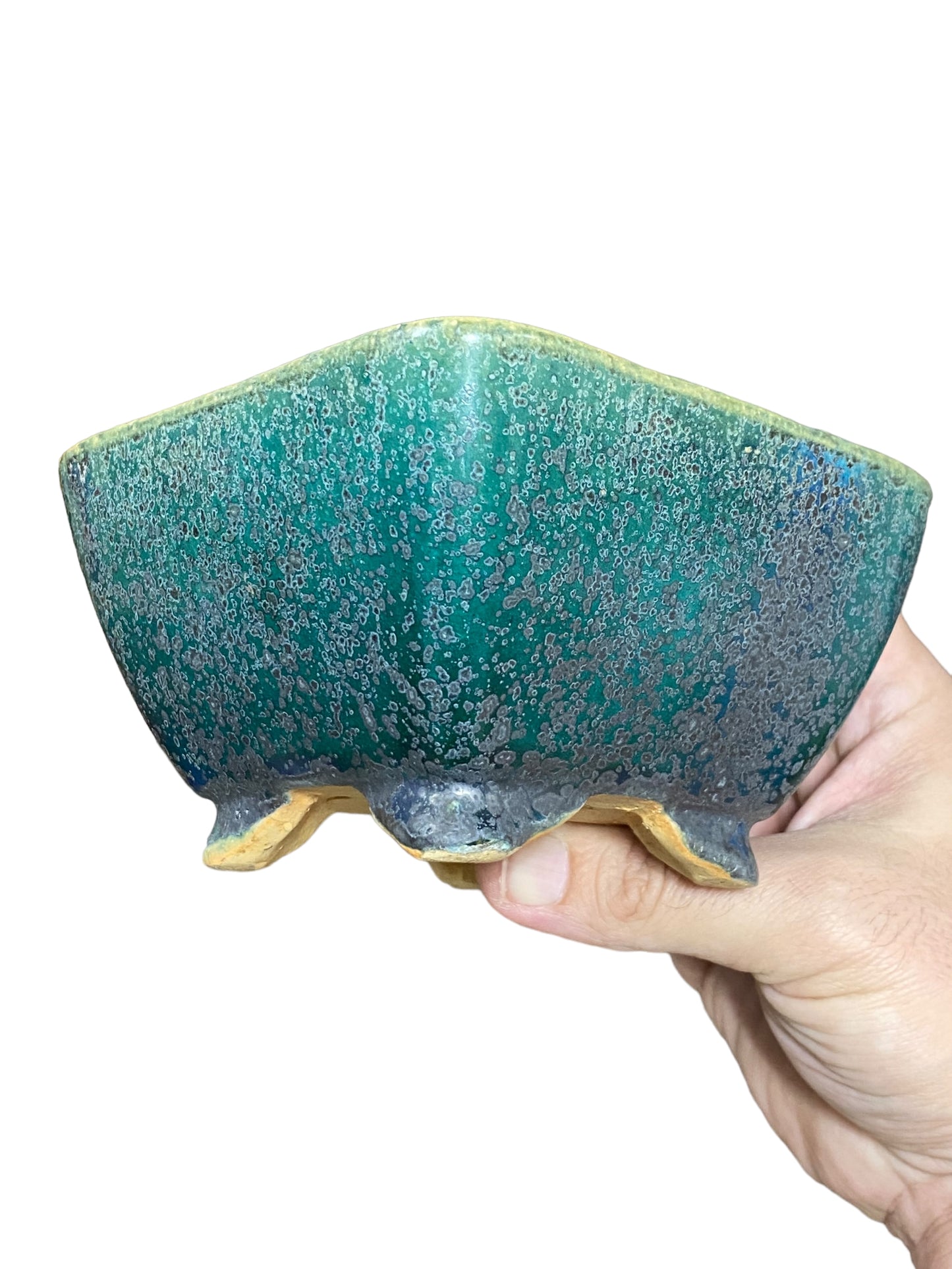 Koyo - Classic Oribe Glazed Square Bonsai Pot (5-1/4" wide)