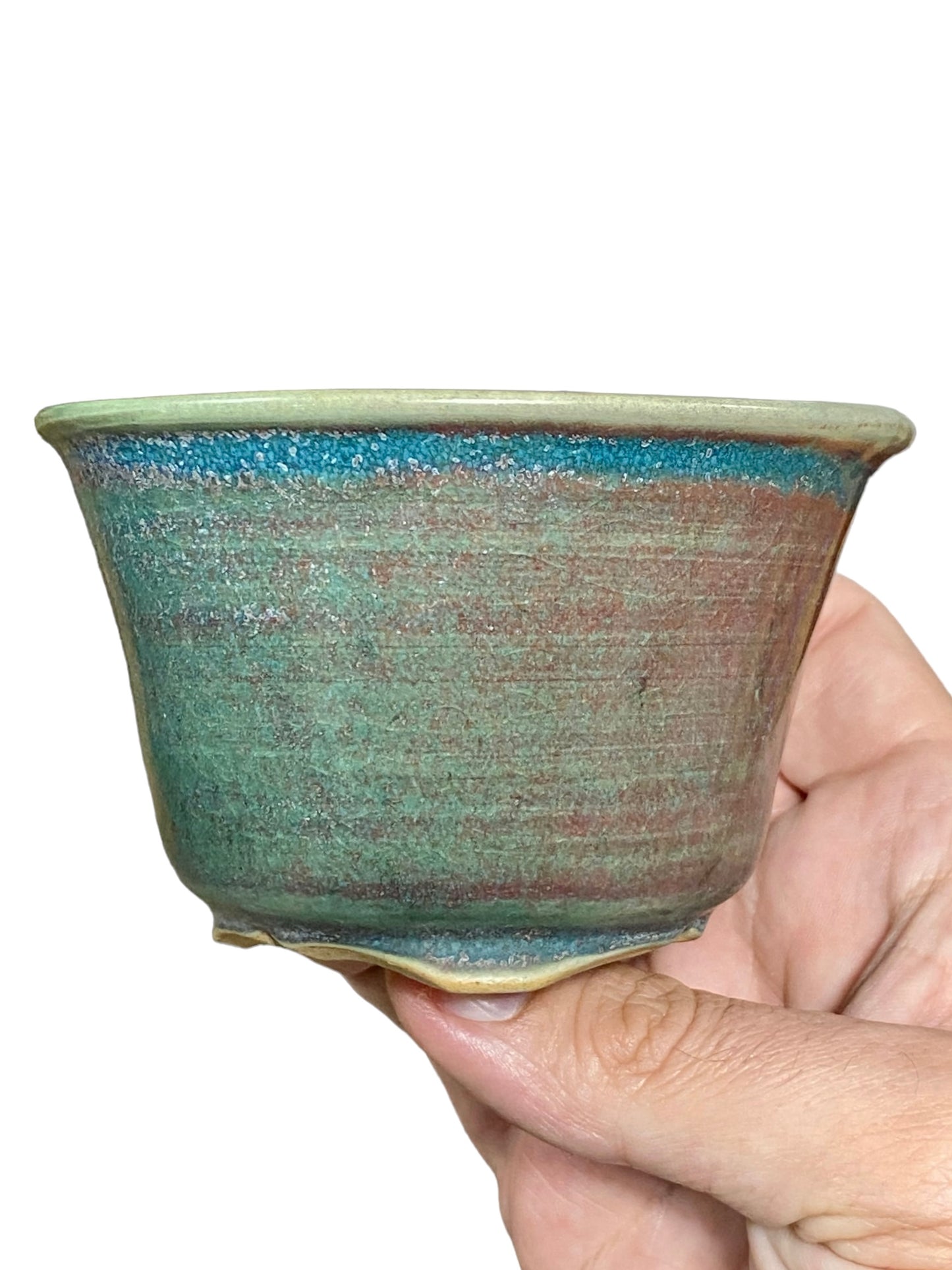 Isso - Multicolor Glazed Bowl Bonsai Pot (4" wide)