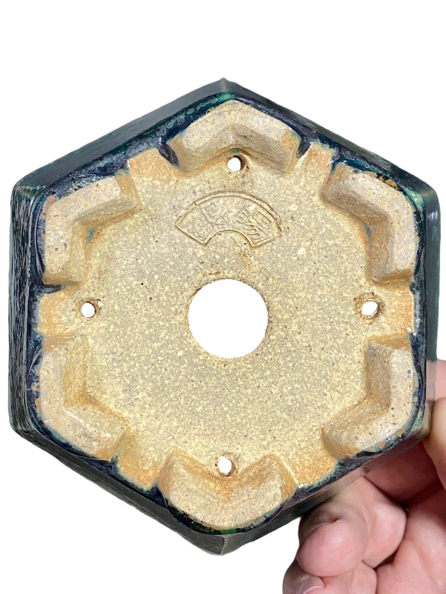 Koyo - Oribe Glazed Hexagon Bonsai Pot (4-7/8” wide)