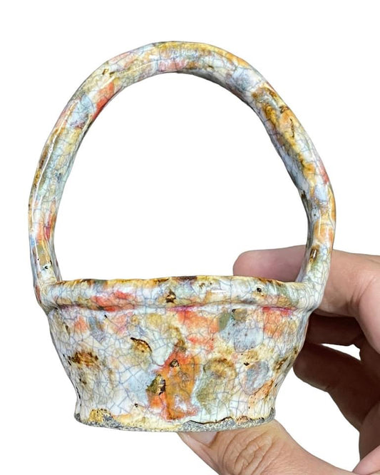 Bunzan - Crackle Glazed Flower Basket Bonsai or Accent Pot (2-5/8” wide)