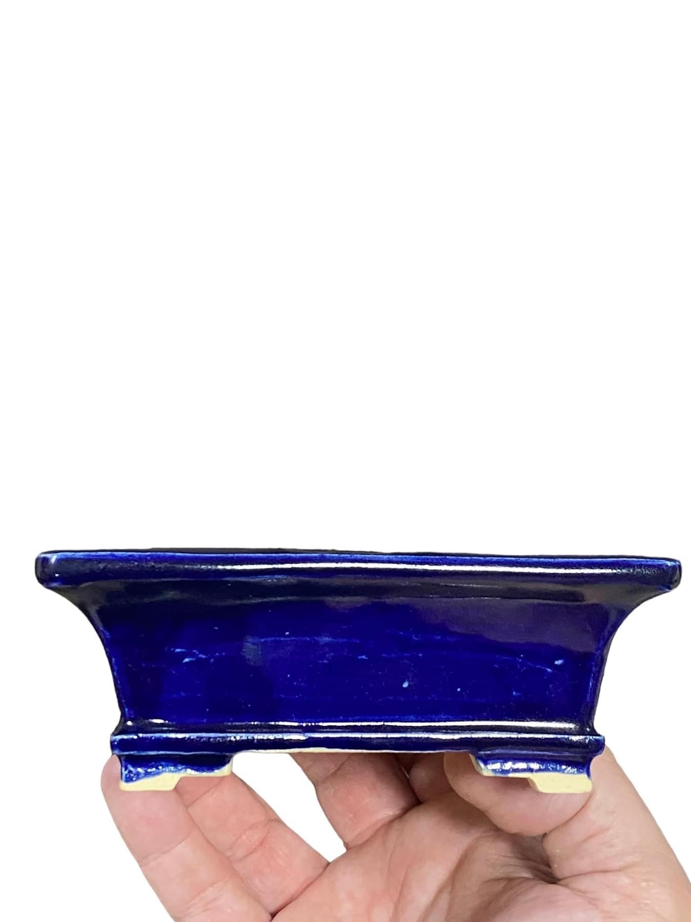 Fukuda Keiun - Blue Glazed Rectangle Bonsai Pot
