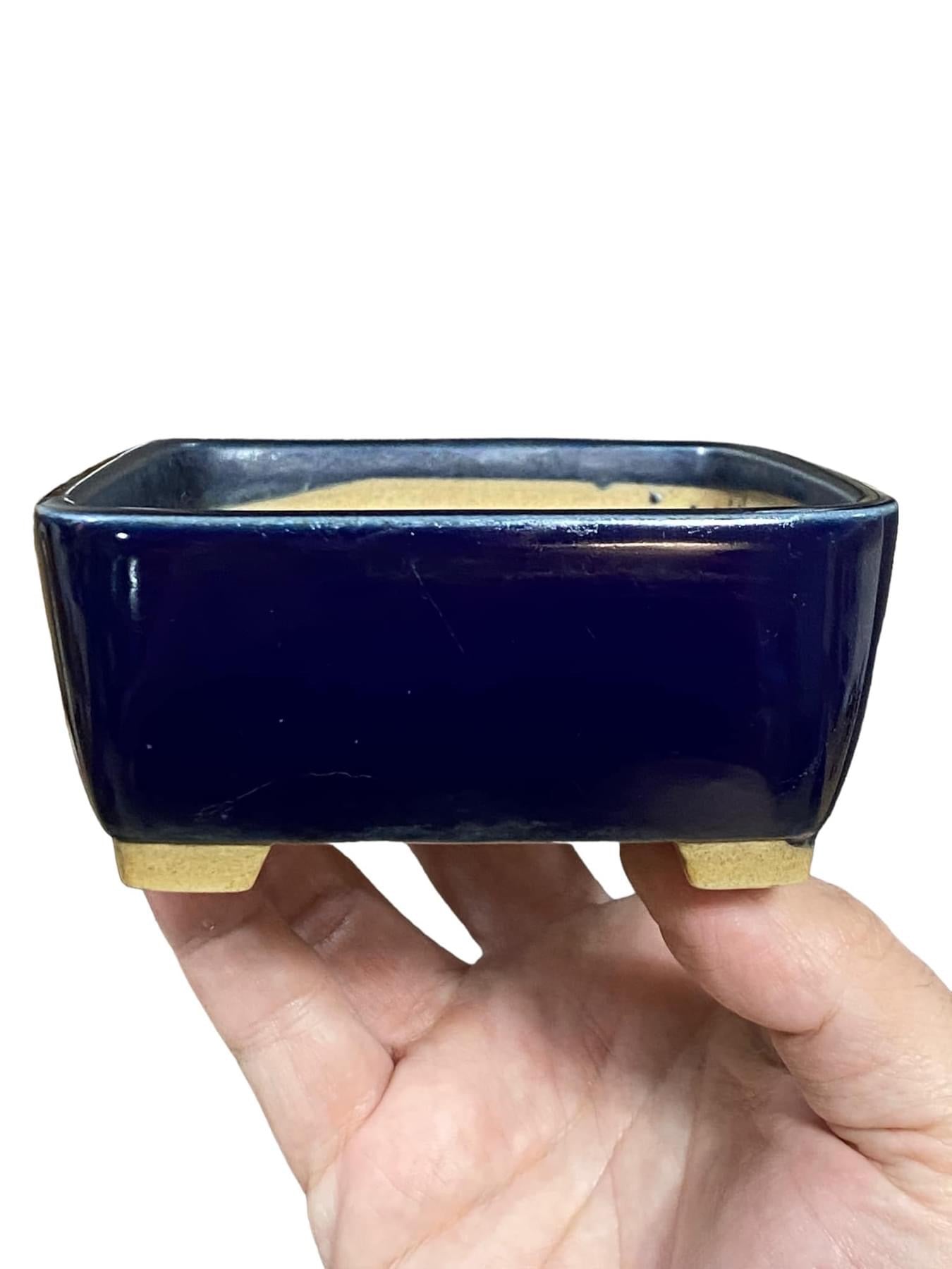 Maruto - Deep Blue Glazed Rectangle Bonsai Pot